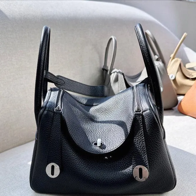 Togo Cowhide Leather Bag Women Shoulder Bag Gold Tone and Silver Tone, Leather Handbag, Top Handle Purse, Luxury Bag, Designer Bag, Fashion Lady Bag, Gift