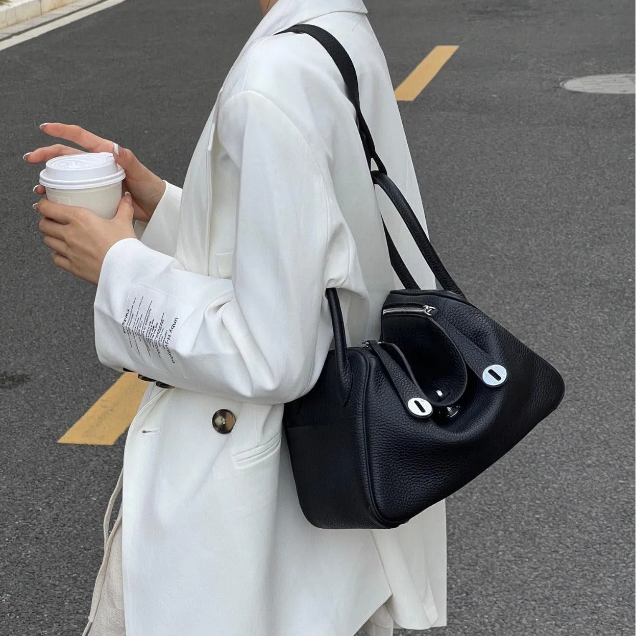 Togo Cowhide Leather Bag Women Shoulder Bag Gold Tone and Silver Tone, Leather Handbag, Top Handle Purse, Luxury Bag, Designer Bag, Fashion Lady Bag, Gift