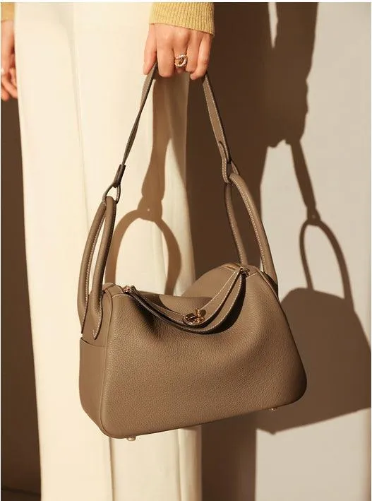Togo Cowhide Leather Bag Women Shoulder Bag Gold Tone and Silver Tone, Leather Handbag, Top Handle Purse, Luxury Bag, Designer Bag, Fashion Lady Bag, Gift