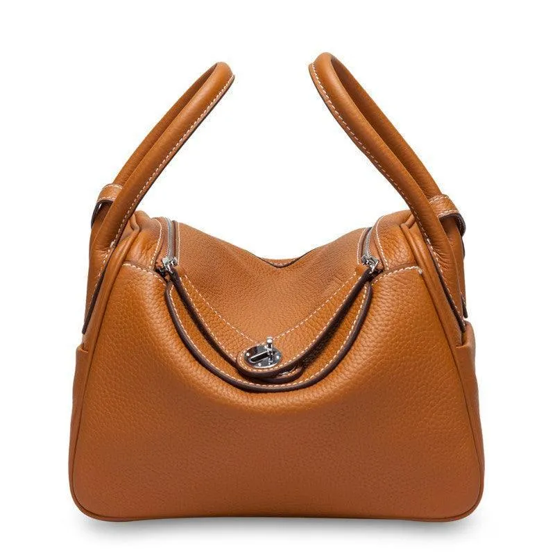 Togo Cowhide Leather Bag Women Shoulder Bag Gold Tone and Silver Tone, Leather Handbag, Top Handle Purse, Luxury Bag, Designer Bag, Fashion Lady Bag, Gift