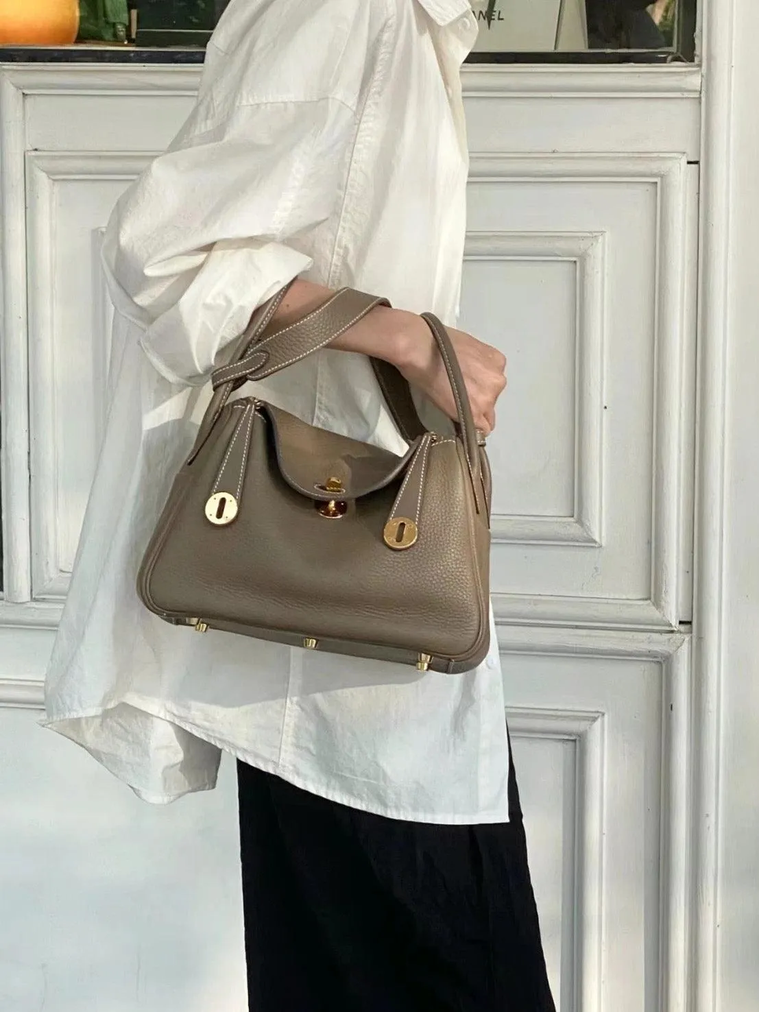 Togo Cowhide Leather Bag Women Shoulder Bag Gold Tone and Silver Tone, Leather Handbag, Top Handle Purse, Luxury Bag, Designer Bag, Fashion Lady Bag, Gift