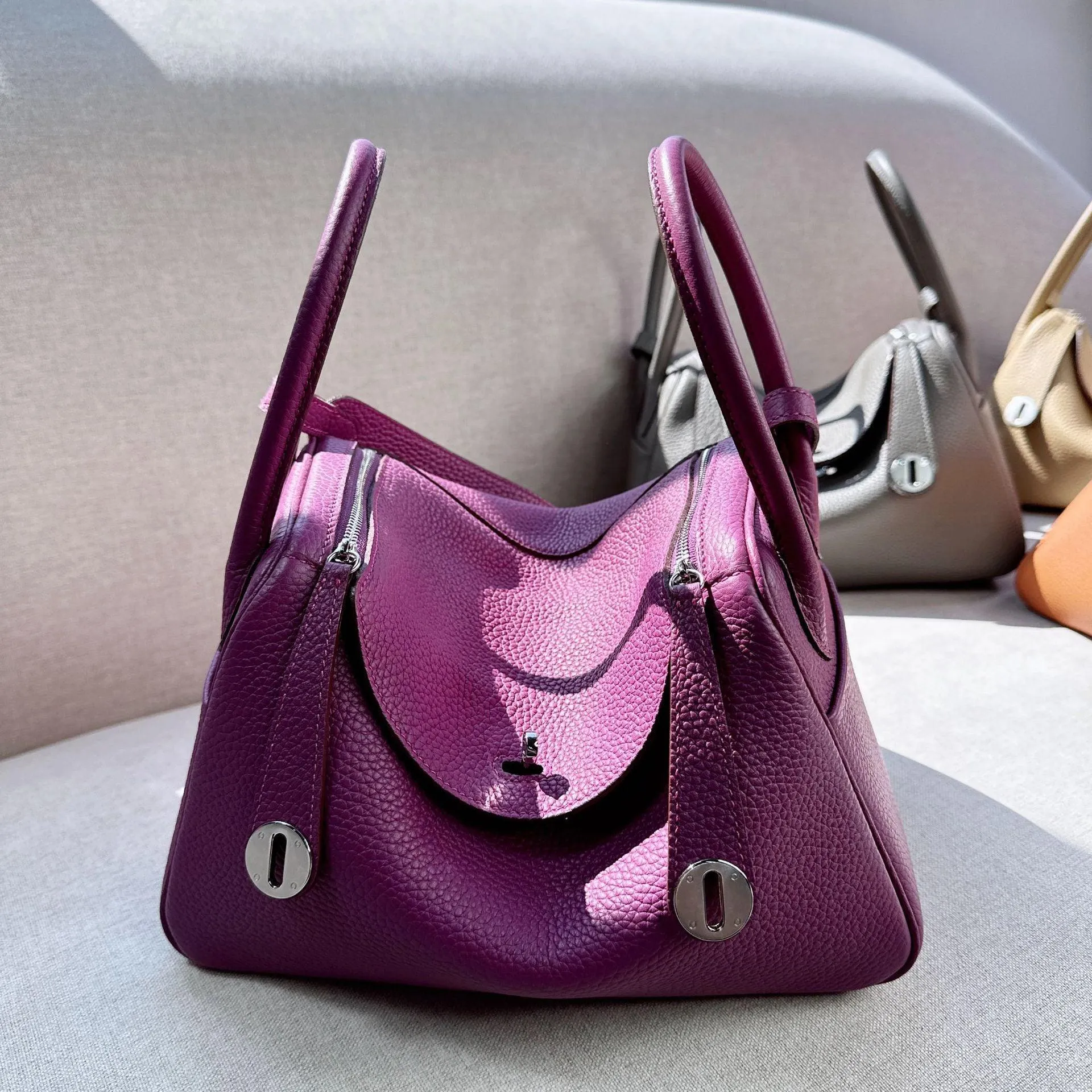 Togo Cowhide Leather Bag Women Shoulder Bag Gold Tone and Silver Tone, Leather Handbag, Top Handle Purse, Luxury Bag, Designer Bag, Fashion Lady Bag, Gift