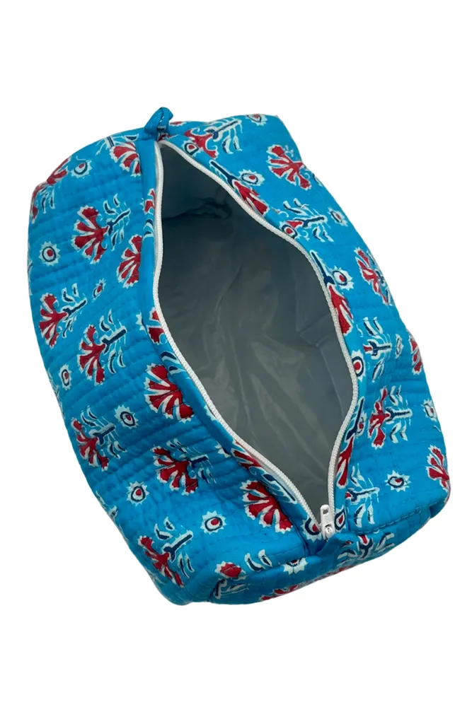 Turquoise Cotton Makeup Bag Set of 3