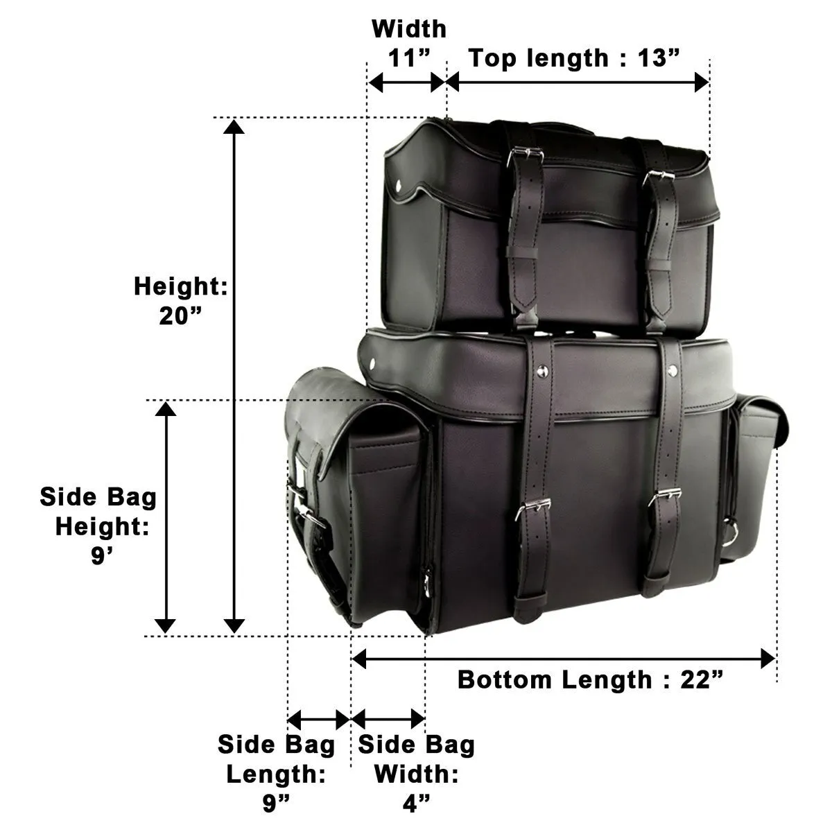 Vance SB3 Plain Black Premium Large Motorcycle Luggage Travel Touring Sissy Bar Rack Bag