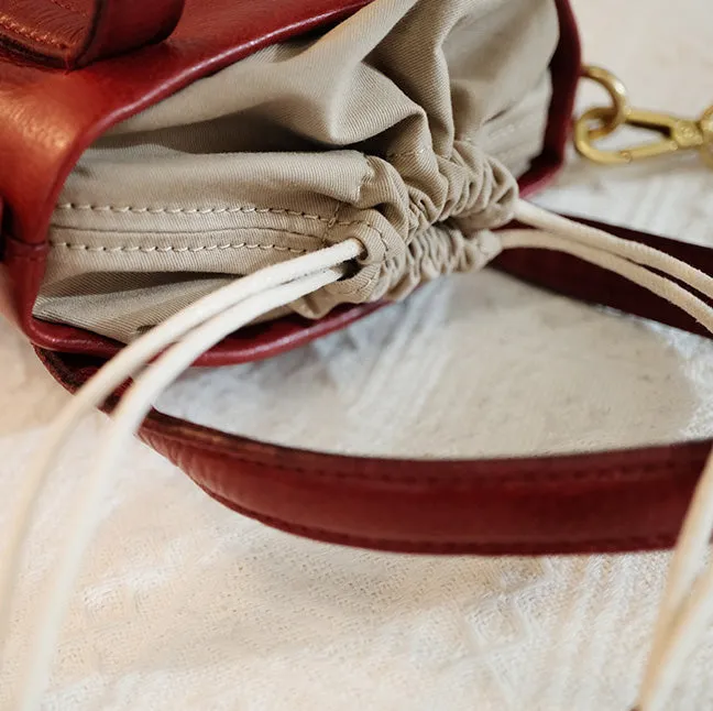 Vintage Women's Leather Drawstring Bucket Bag Leather Crossbody Purse
