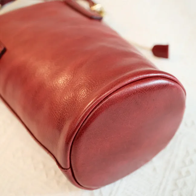 Vintage Women's Leather Drawstring Bucket Bag Leather Crossbody Purse