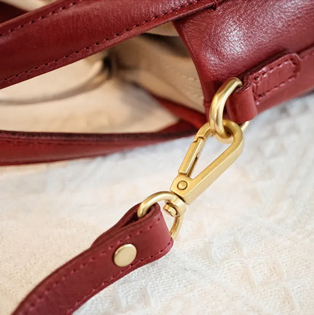 Vintage Women's Leather Drawstring Bucket Bag Leather Crossbody Purse