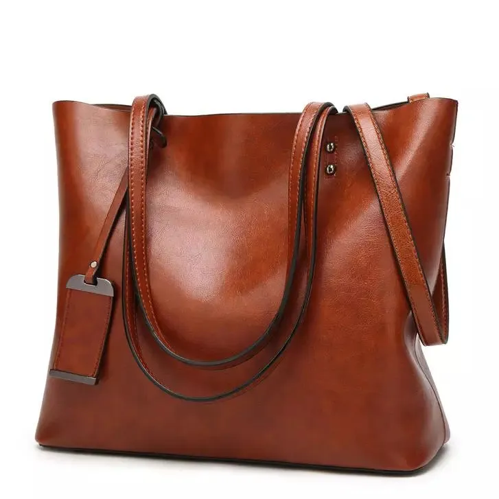 Waxing Leather bucket bag Simple Double strap handbag shoulder bags For Women 2020 All-Purpose Shopping tote sac bolsa