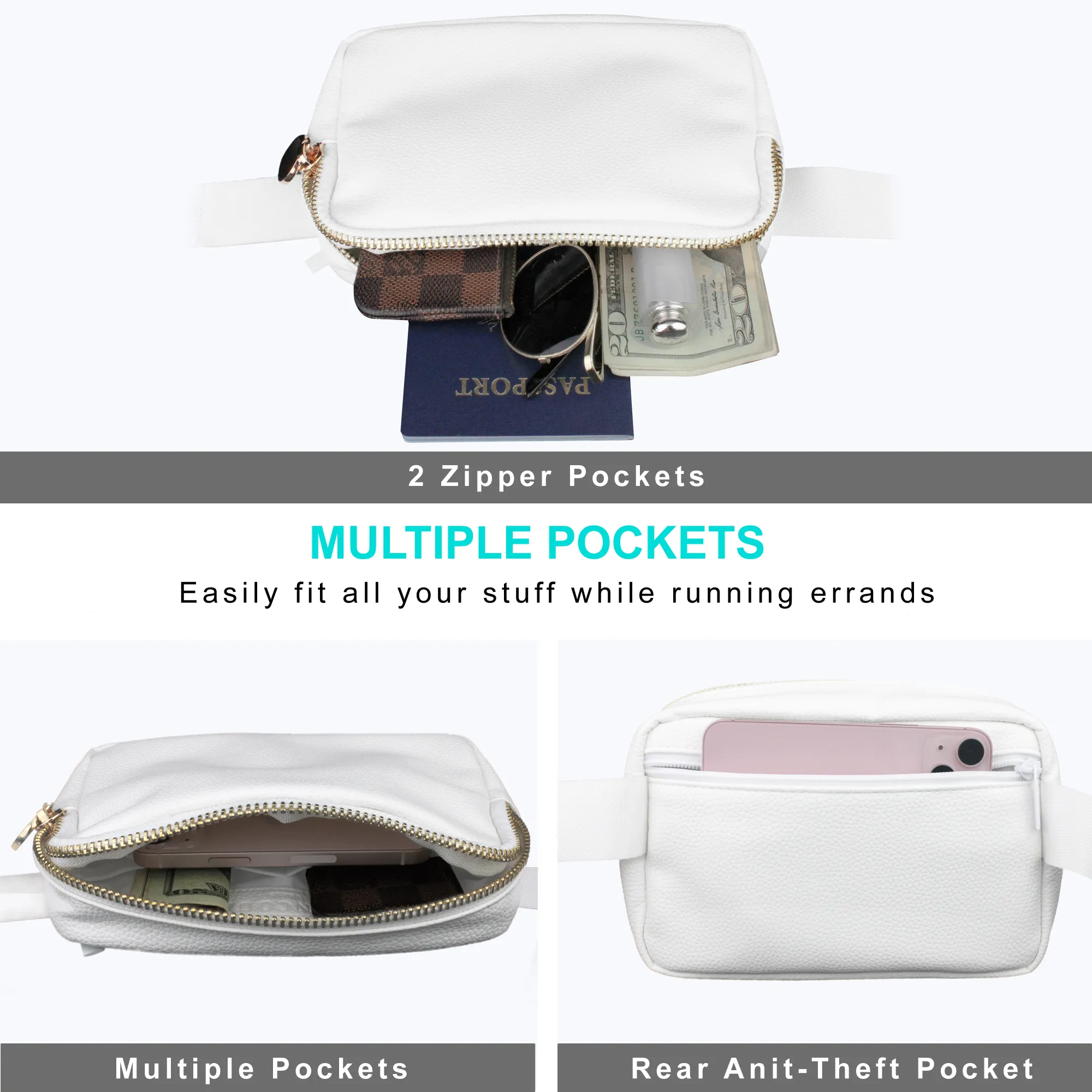 White Leather Belt Bag Womens - Leather Fanny Pack Women - Crossbody Bag Waist Pack Bum Bag