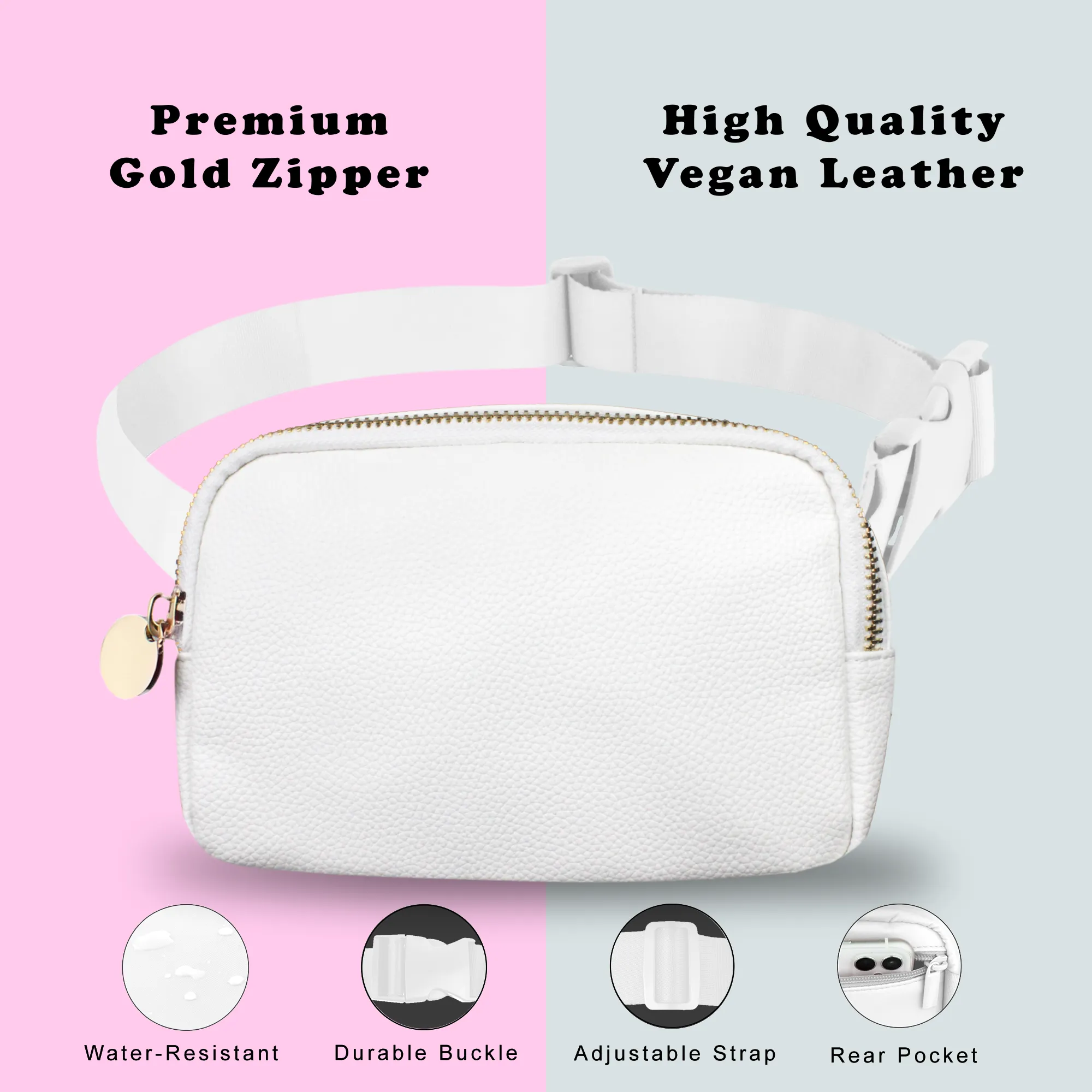 White Leather Belt Bag Womens - Leather Fanny Pack Women - Crossbody Bag Waist Pack Bum Bag