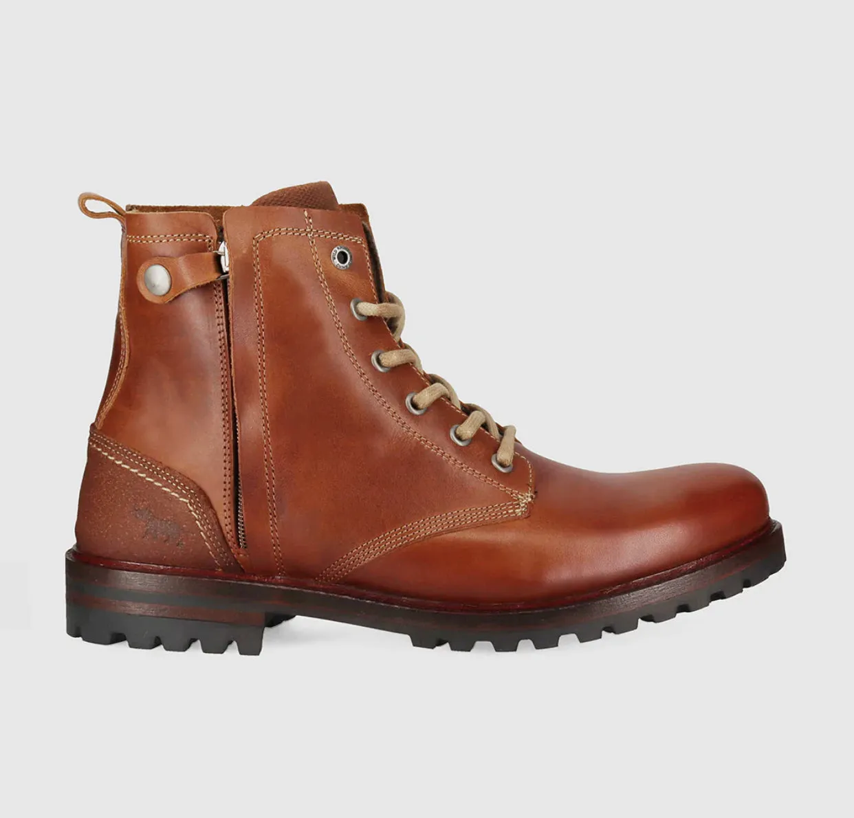 Wild Rhino Atlas Tan 6 Eyelet Zip Ankle Boot Made In Portugal