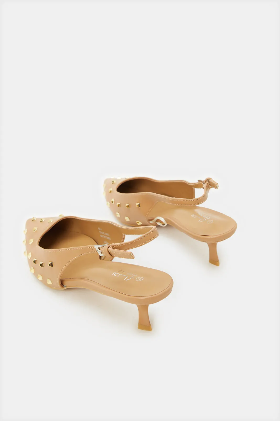 Women Beige Sling Back With Studs Upper