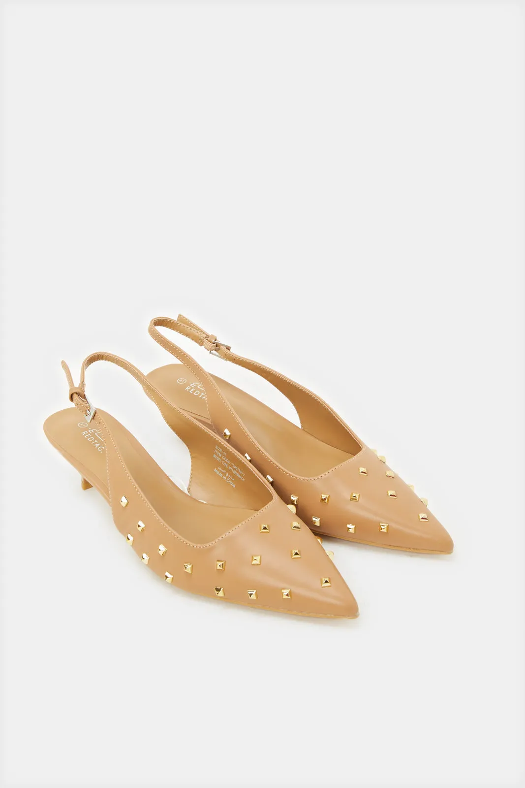 Women Beige Sling Back With Studs Upper