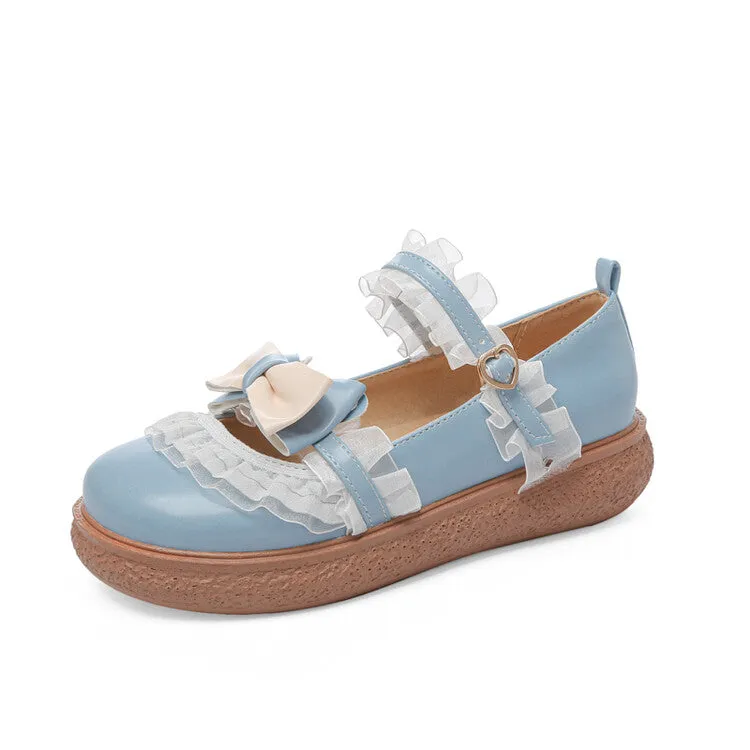 Women's Lolita Lace Bowtie Mary Janes Flats Shoes