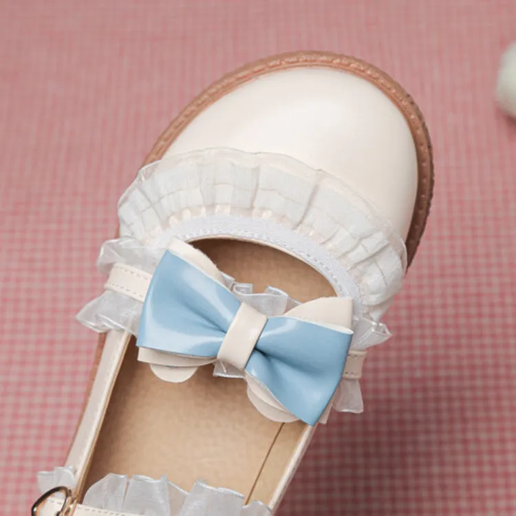 Women's Lolita Lace Bowtie Mary Janes Flats Shoes