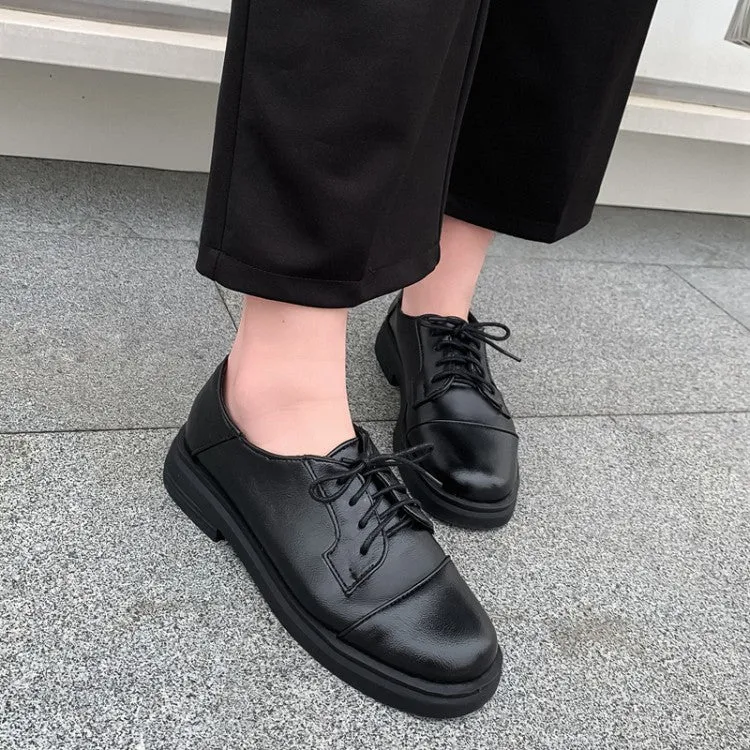 Women's Solid Color Round Toe Lace Up Slip on Flats Shoes