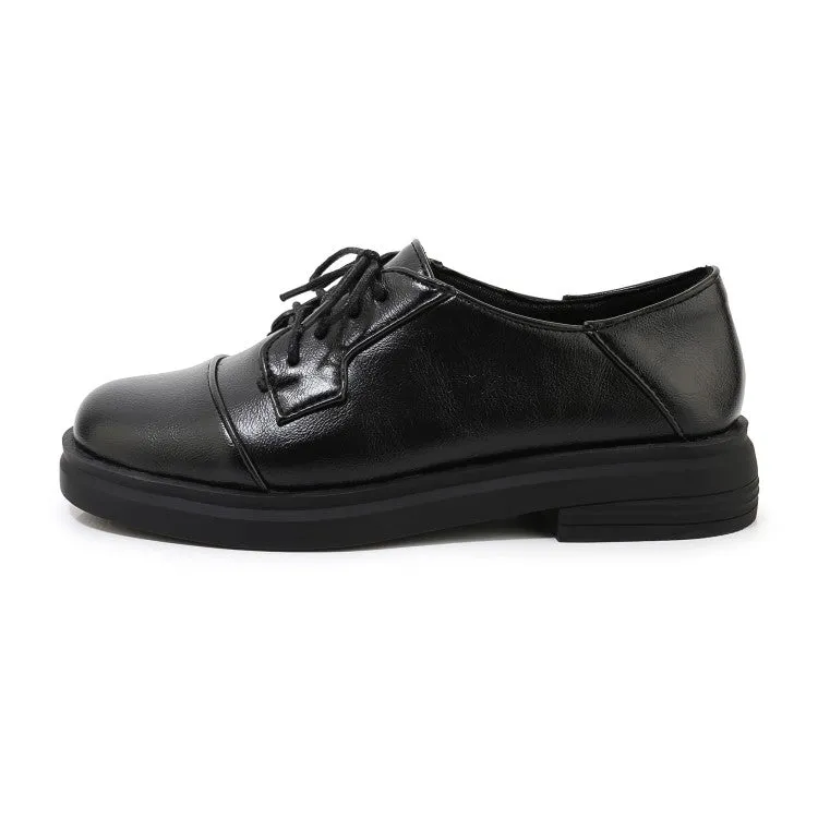 Women's Solid Color Round Toe Lace Up Slip on Flats Shoes