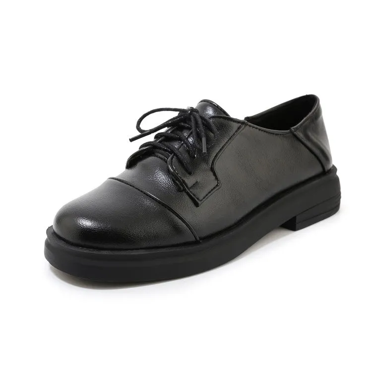Women's Solid Color Round Toe Lace Up Slip on Flats Shoes