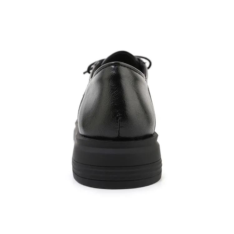 Women's Solid Color Round Toe Lace Up Slip on Flats Shoes