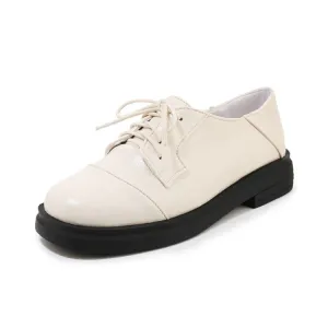 Women's Solid Color Round Toe Lace Up Slip on Flats Shoes