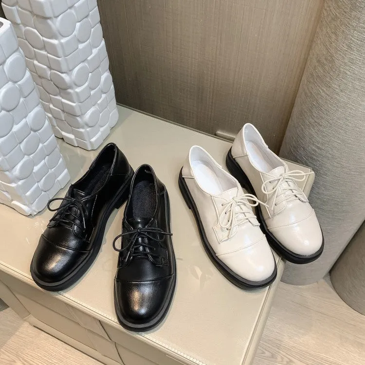 Women's Solid Color Round Toe Lace Up Slip on Flats Shoes