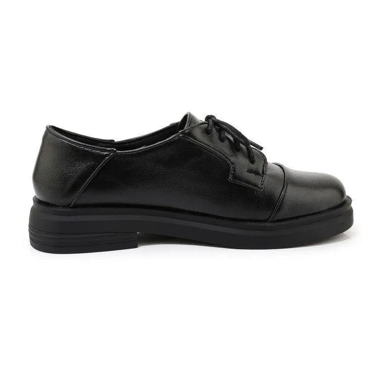 Women's Solid Color Round Toe Lace Up Slip on Flats Shoes