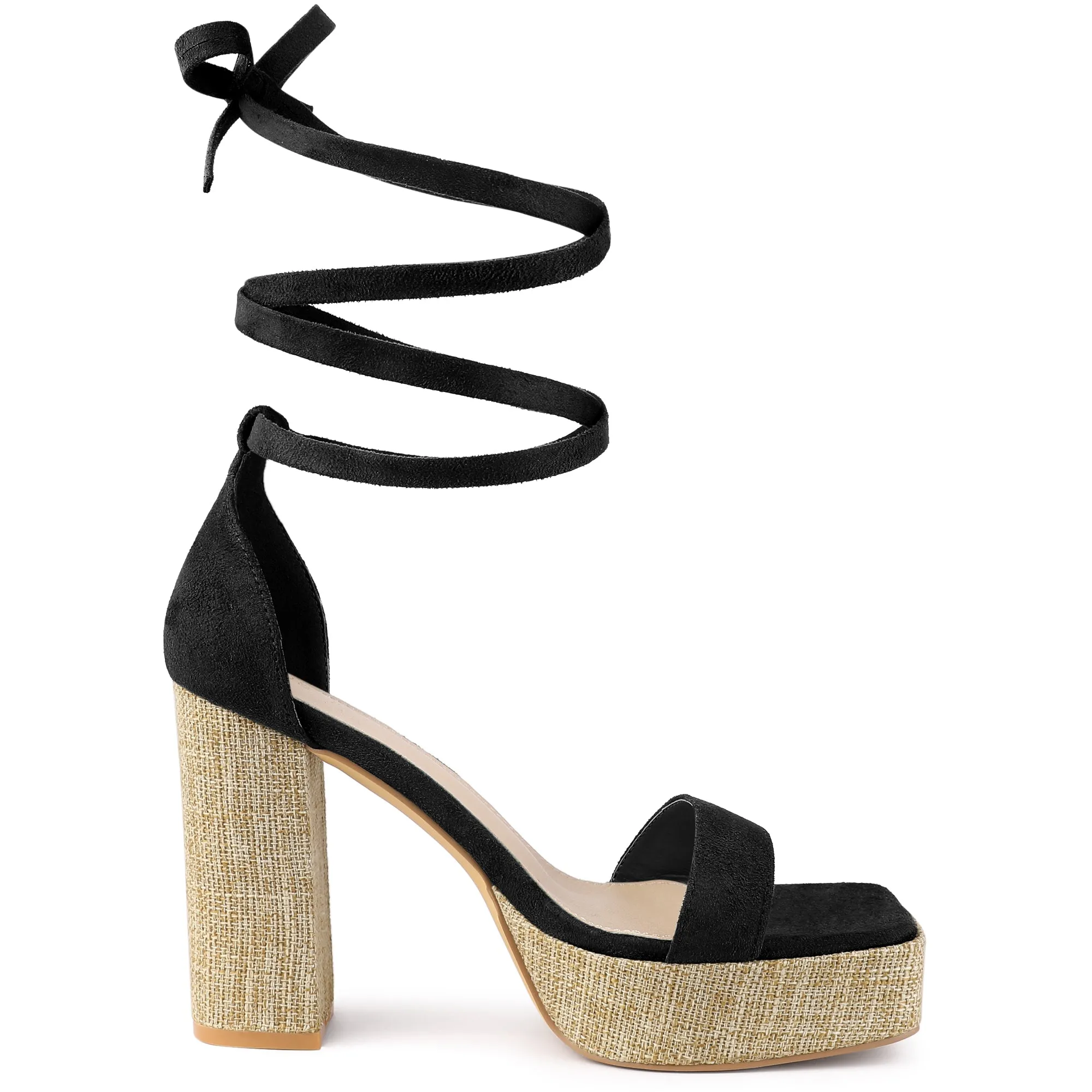 Women's Square Toe Lace Up Chunky High Heel Platform Sandals