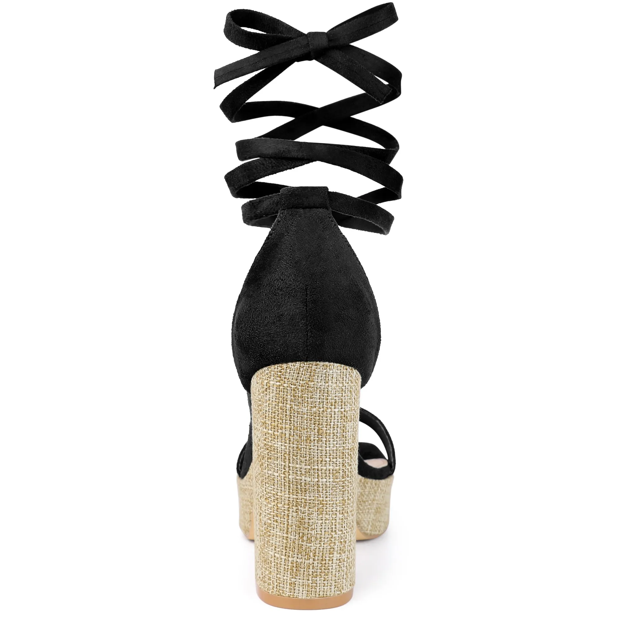 Women's Square Toe Lace Up Chunky High Heel Platform Sandals