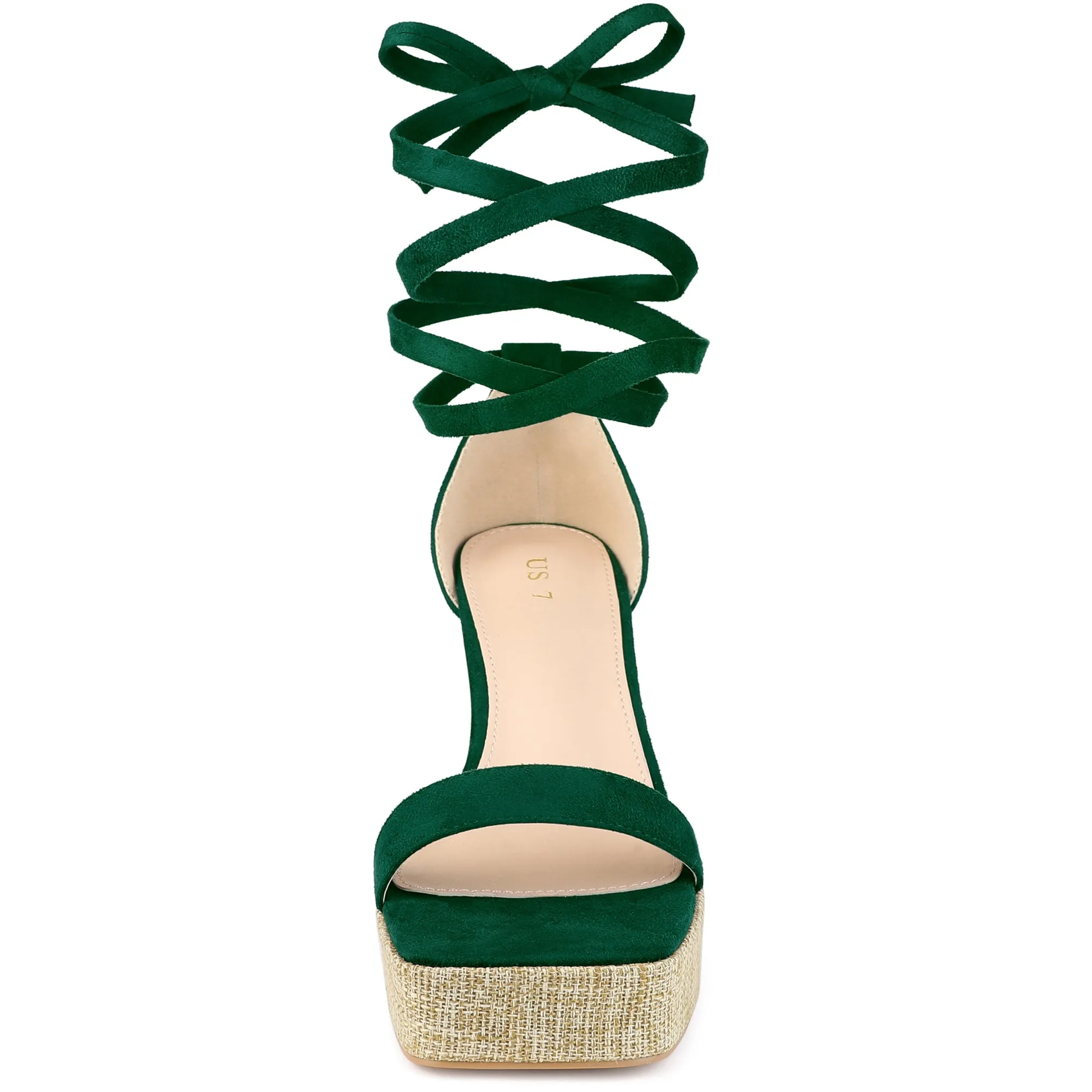 Women's Square Toe Lace Up Chunky High Heel Platform Sandals
