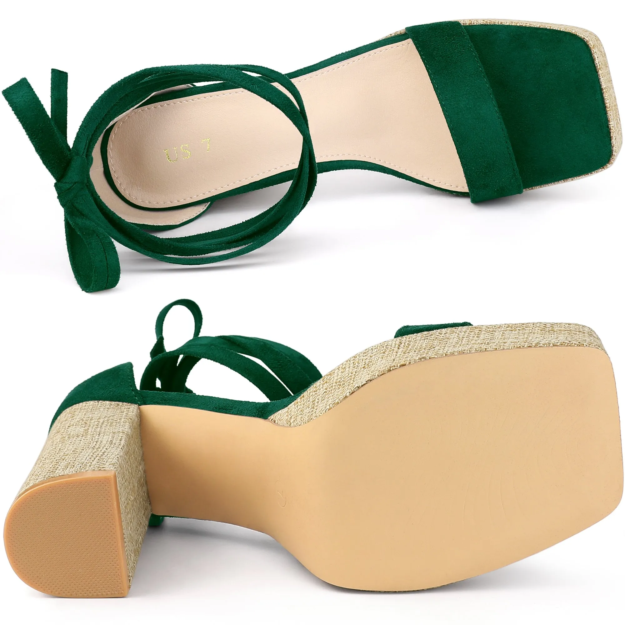 Women's Square Toe Lace Up Chunky High Heel Platform Sandals