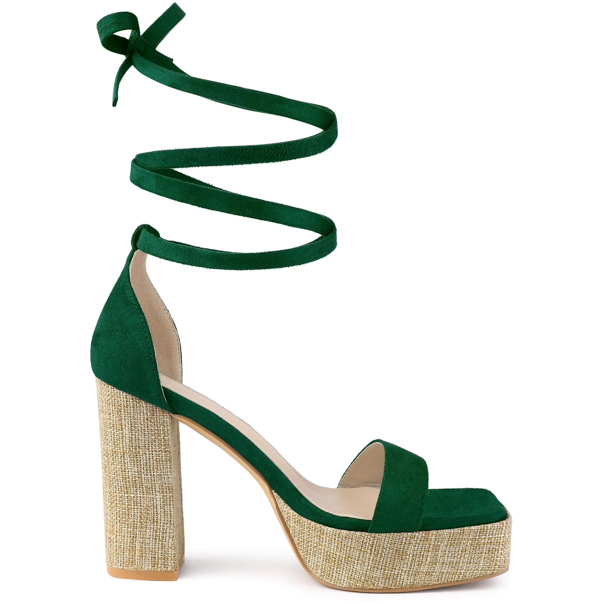 Women's Square Toe Lace Up Chunky High Heel Platform Sandals