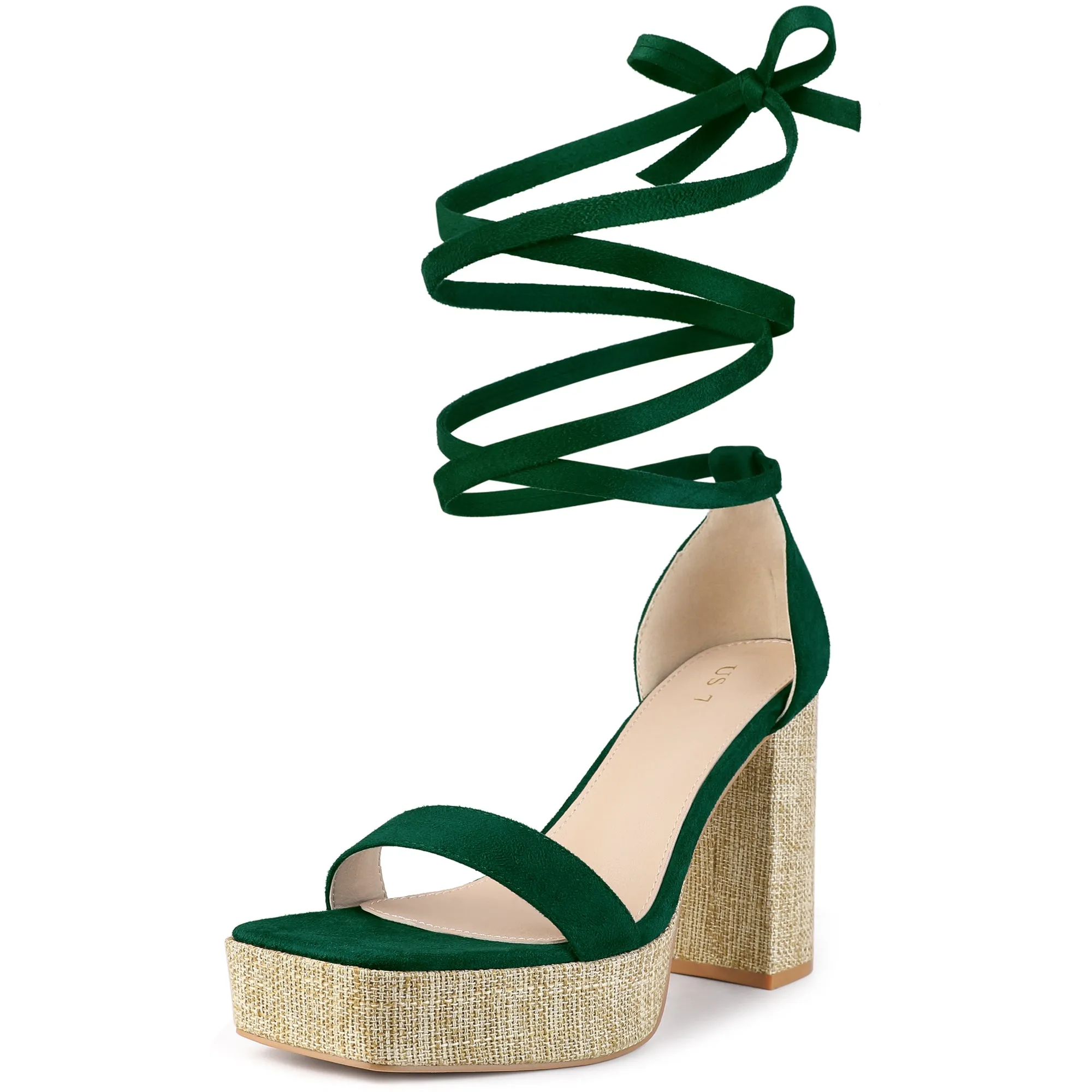 Women's Square Toe Lace Up Chunky High Heel Platform Sandals